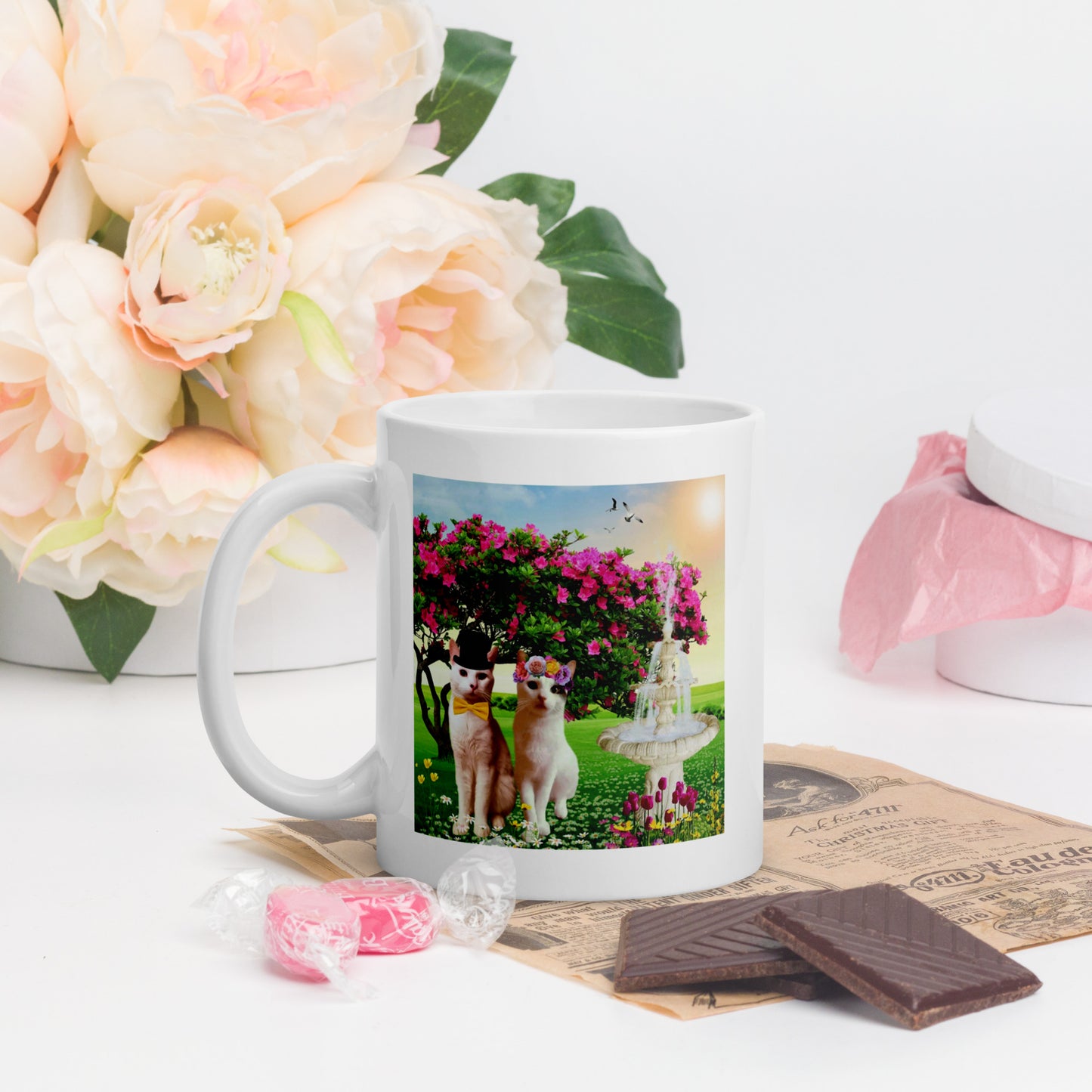 Find Me in the Flowers white glossy mug