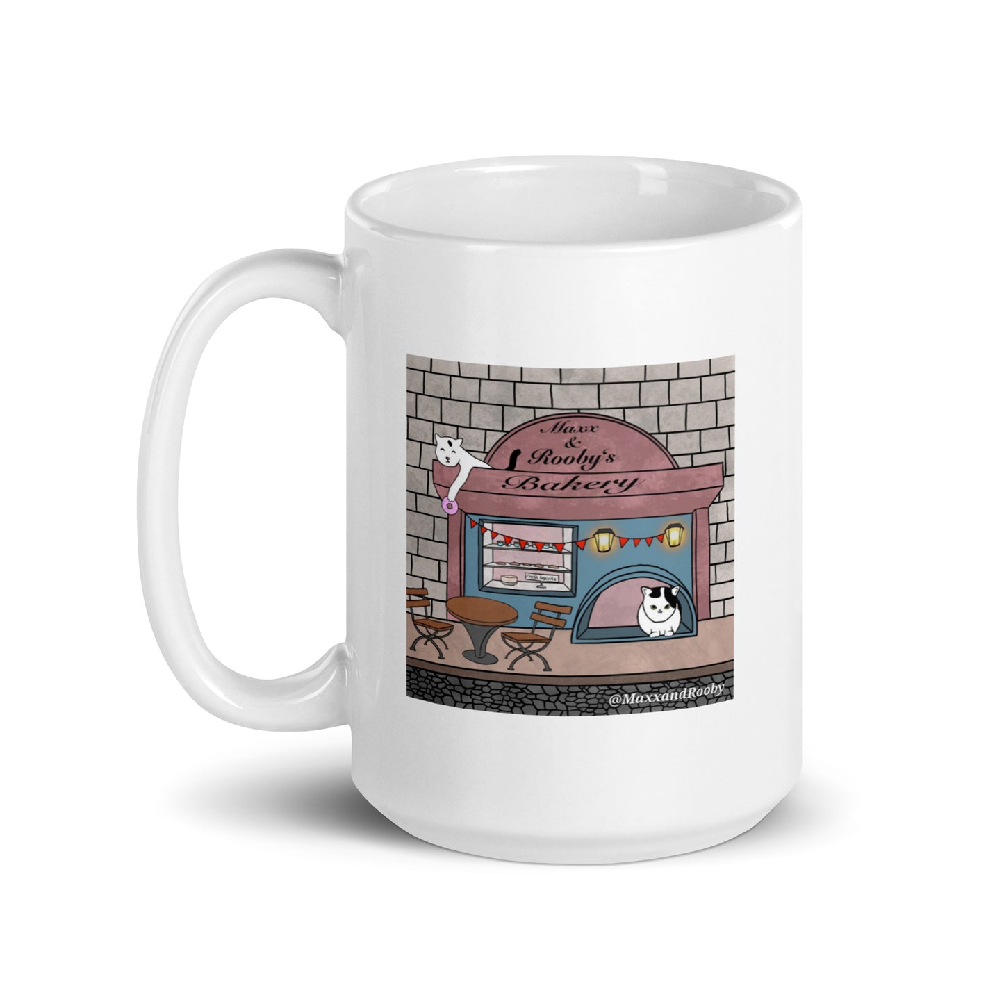 Maxx and Rooby's Bakery White glossy mug